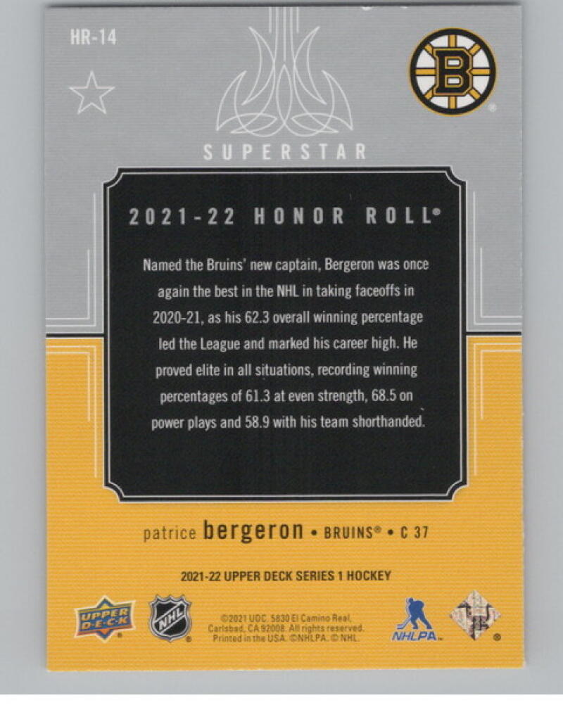 2021-22 Upper Deck Honor Roll #HR14 Patrice Bergeron Hockey V104586 Image 2