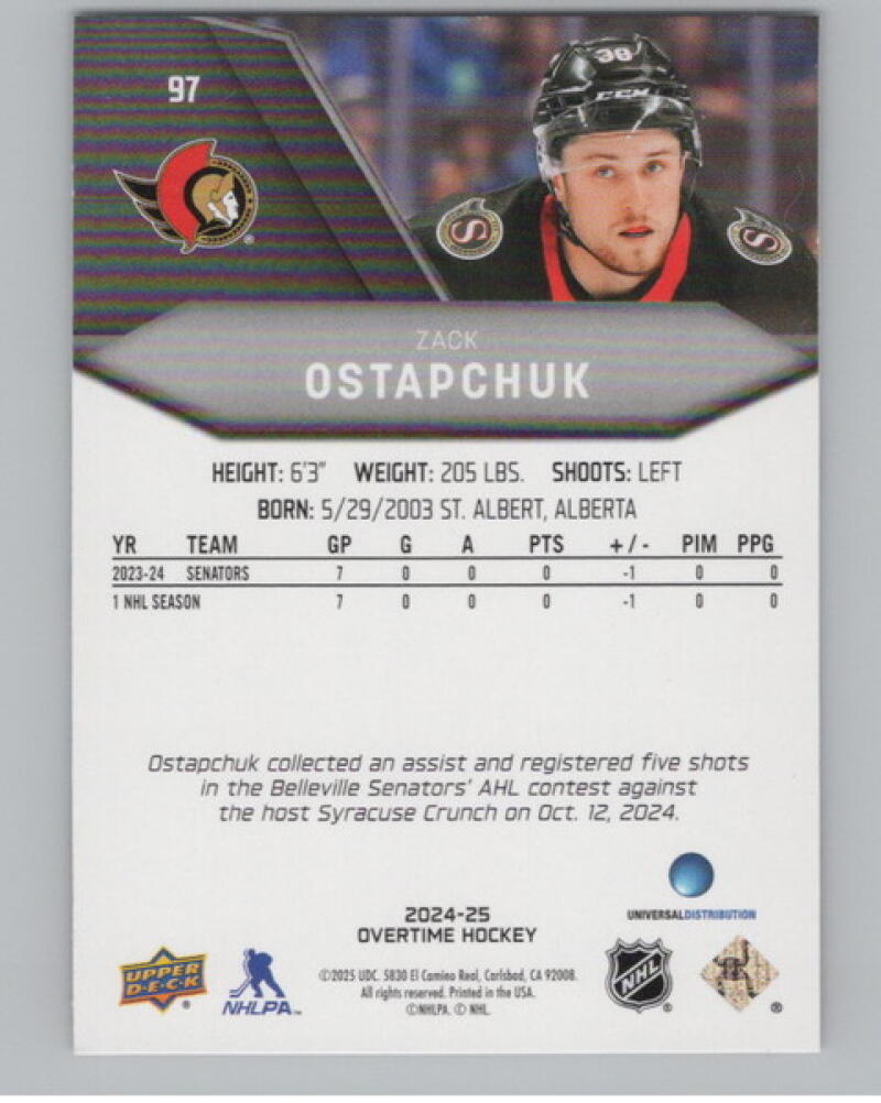 2024-25 Upper Deck Overtime Red Foil #97 Zack Ostapchuk Rookie Hockey V104589 Image 2