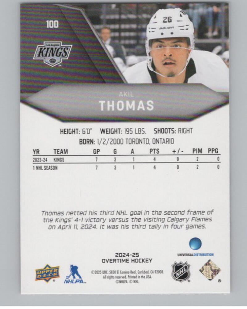 2024-25 Upper Deck Overtime Red Foil #100 Akil Thomas Rookie Hockey V104590 Image 2