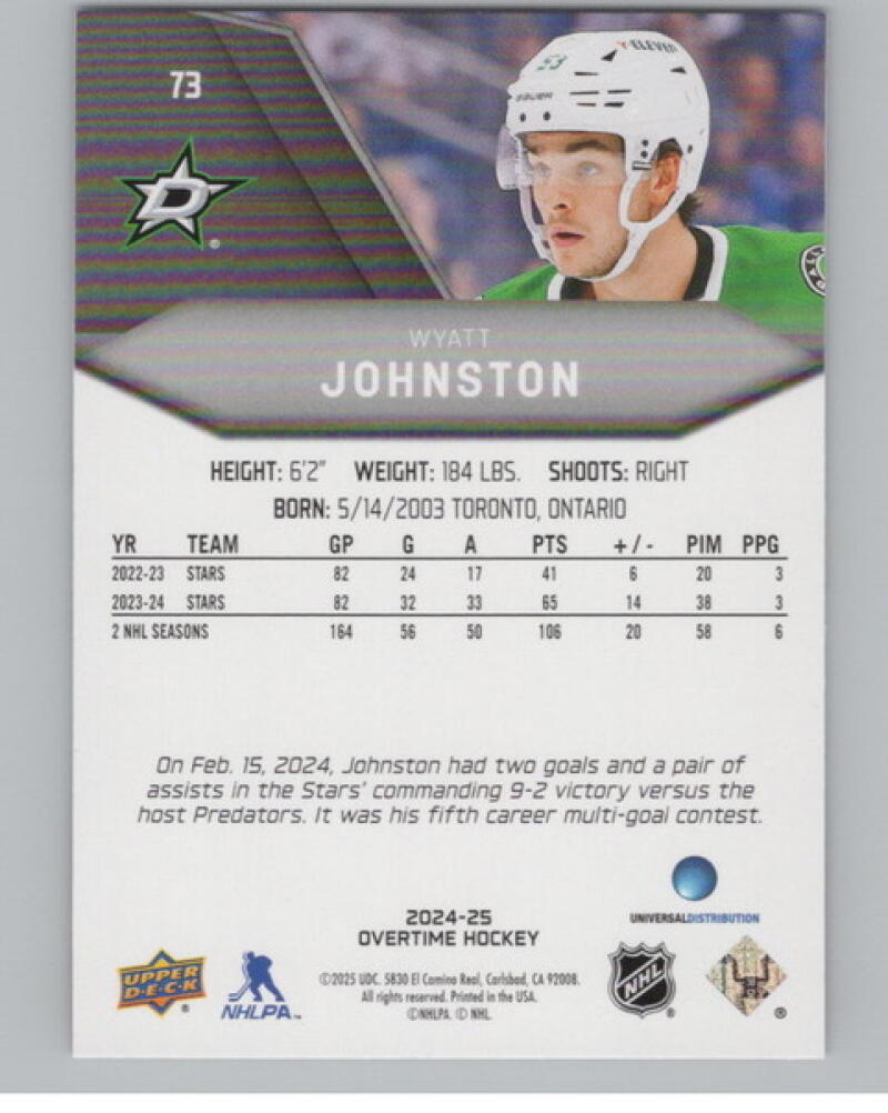 2024-25 Upper Deck Overtime Red Foil #73 Wyatt johnson Hockey V104595 Image 2