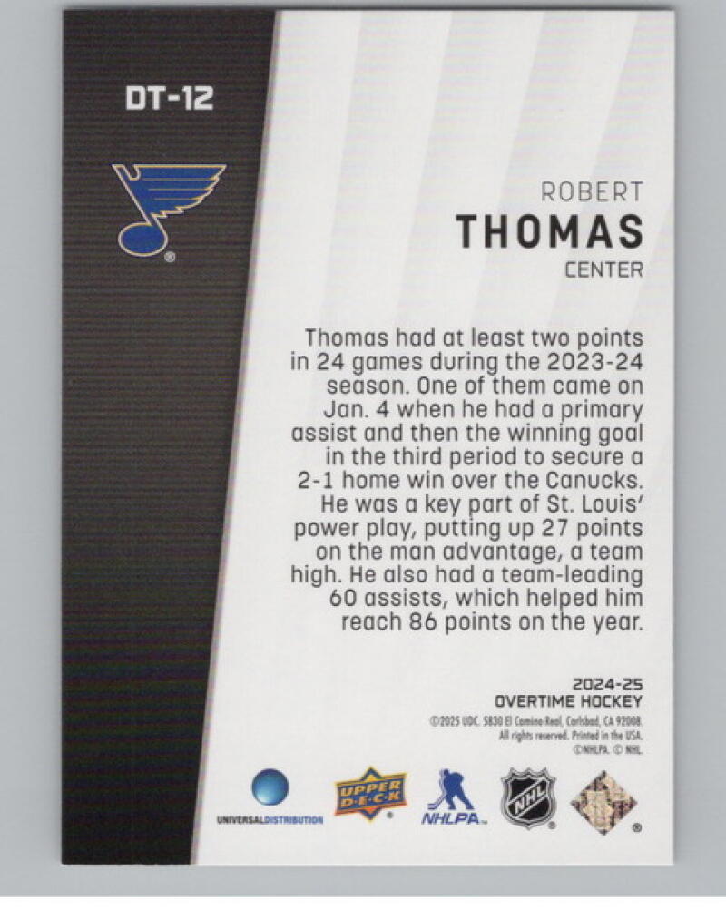 2024-25 Upper Deck Overtime Determination #DT12 Robert Thomas Hockey V104598 Image 2