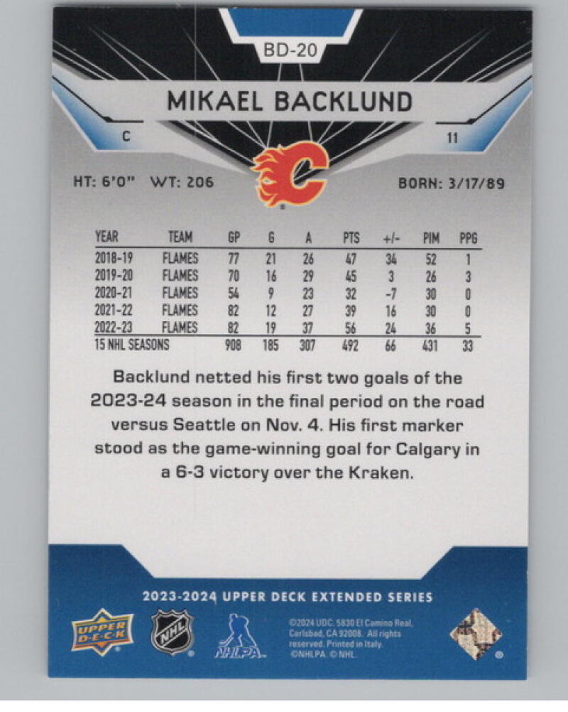2023-24 Upper Deck '07-08 Black Diamond Retros #BD20 Mikael Backlund V104614 Image 2