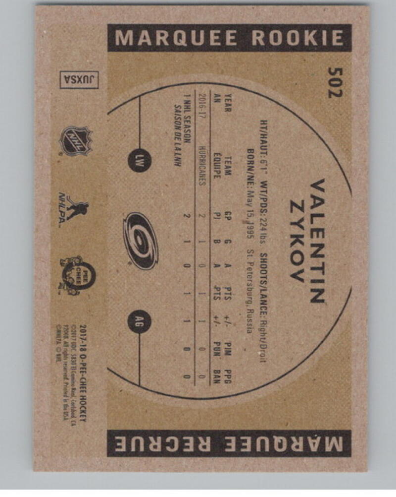 2017-18 O-Pee-Chee Retro #502 Valentin Zykov RC Rookie V104618 Image 2
