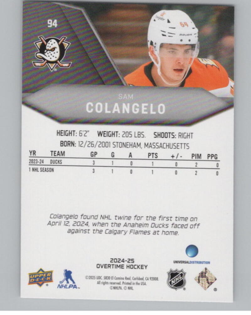 2024-25 Upper Deck Overtime #94 Sam Colangel RC Rookie V104620 Image 2