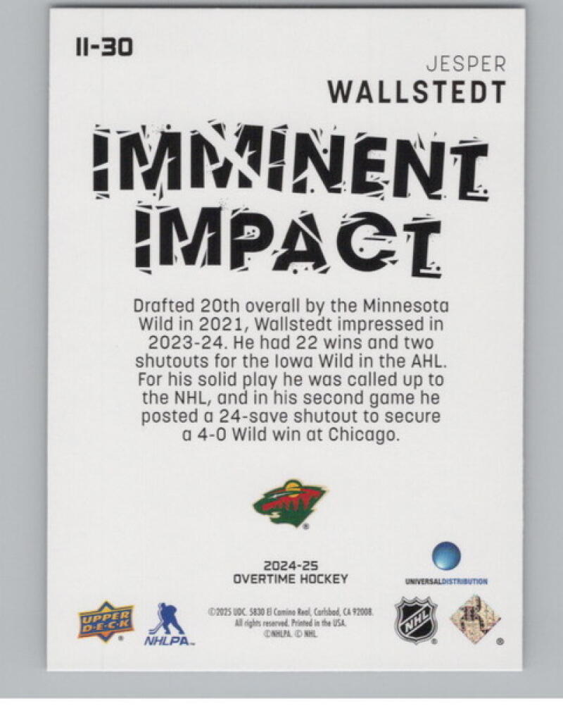 2024-25 Upper Deck Overtime Imminent Impact #II30 Jesper Wallstedt V104625 Image 2