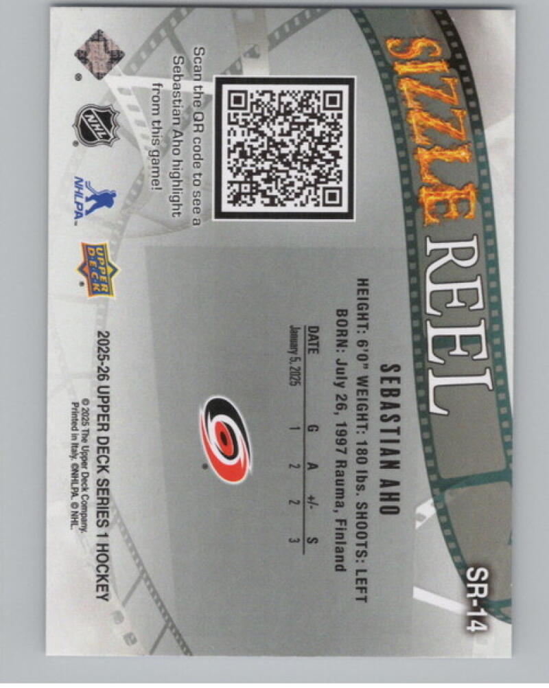 2025-26 Upper Deck Sizzle Reel #SR14 Sebastian Aho V104632 Image 2