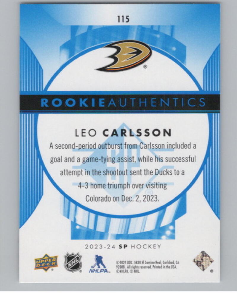 2023-24 SP Blue #115 Leo Carlsson RC Rookie V104637 Image 2