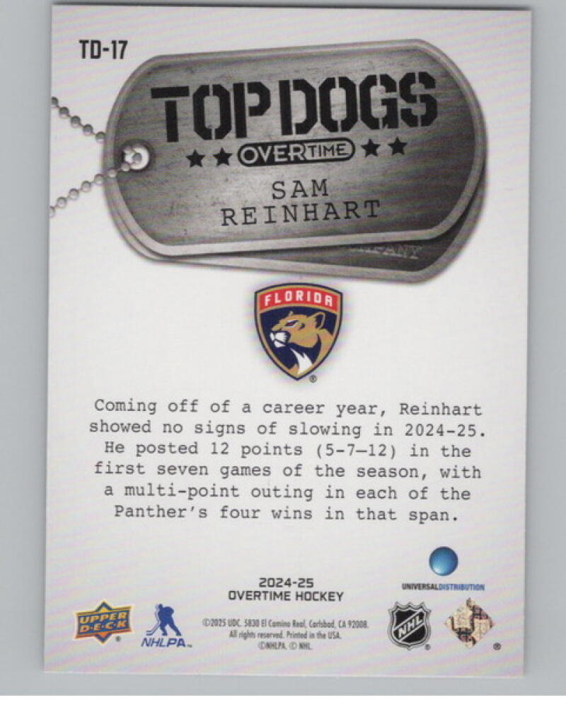 2024-25 Upper Deck Overtime Top Dogs #TD17 Sam Reinhart V104703 Image 2