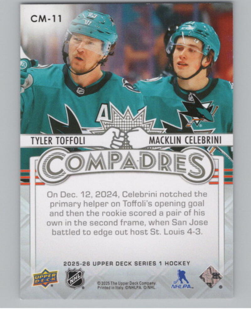 2025-26 Upper Deck Compadres #CM11 Macklin Celebrini/Tyler Toffoli V104704 Image 2
