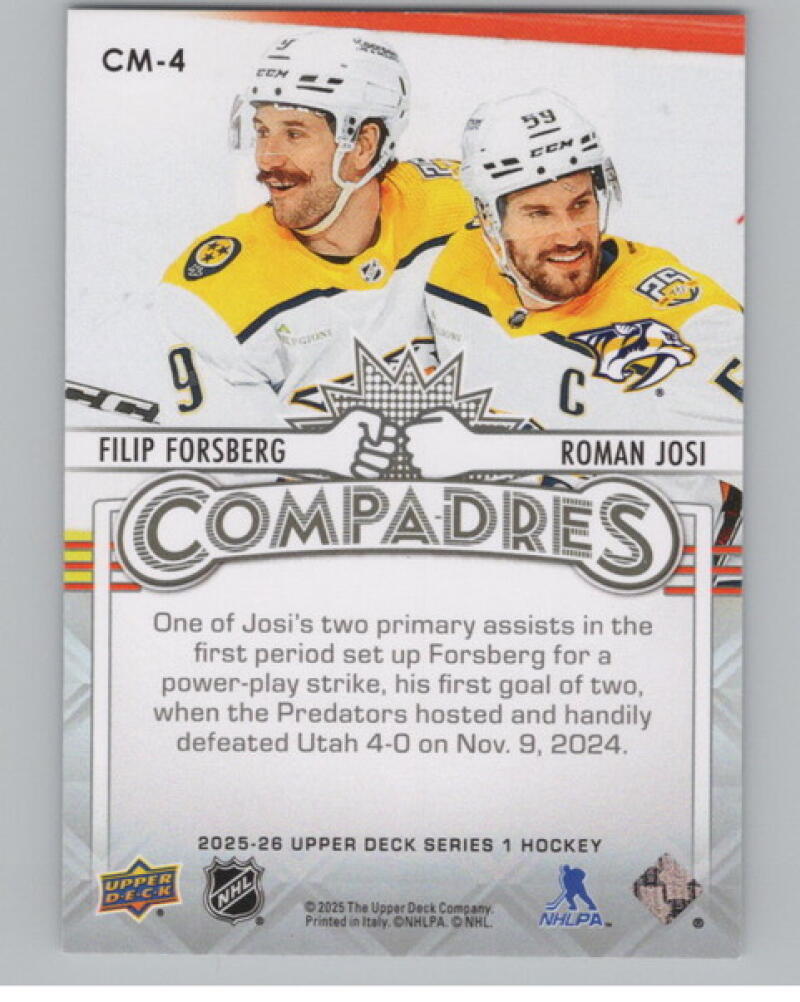 2025-26 Upper Deck Compadres #CM4 Filip Forsberg/Roman Josi V104705 Image 2