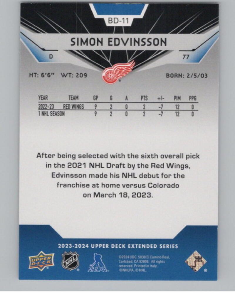 2023-24 Upper Deck '07-08 Black Diamond Retros #BD11 Simon Edvinsson V104708 Image 2