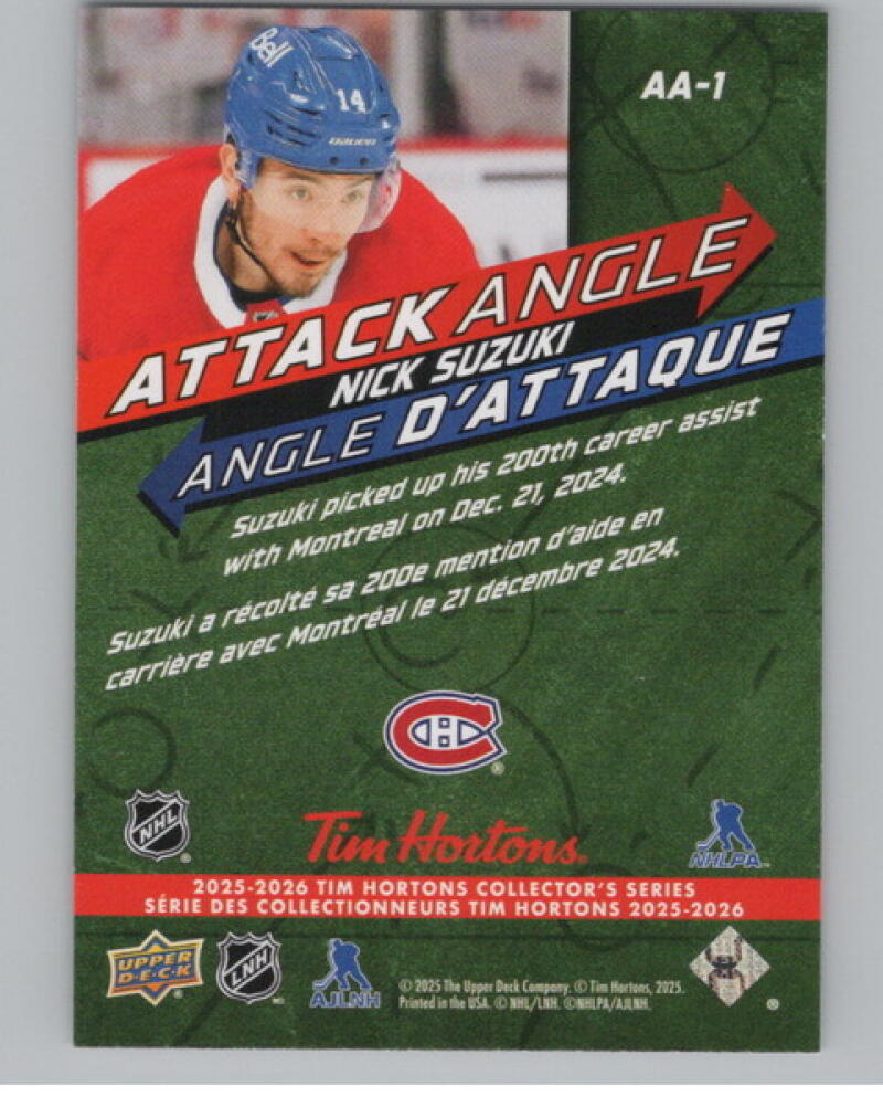 2025-26 Upper Deck Tim Hortons Attack Angle #AA1 Nick Suzuki V104719 Image 2