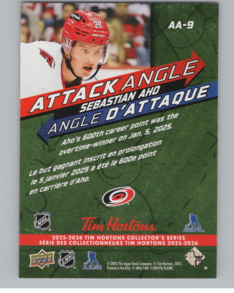 2025-26 Upper Deck Tim Hortons Attack Angle #AA9 Sebastian Aho V104722 Image 2