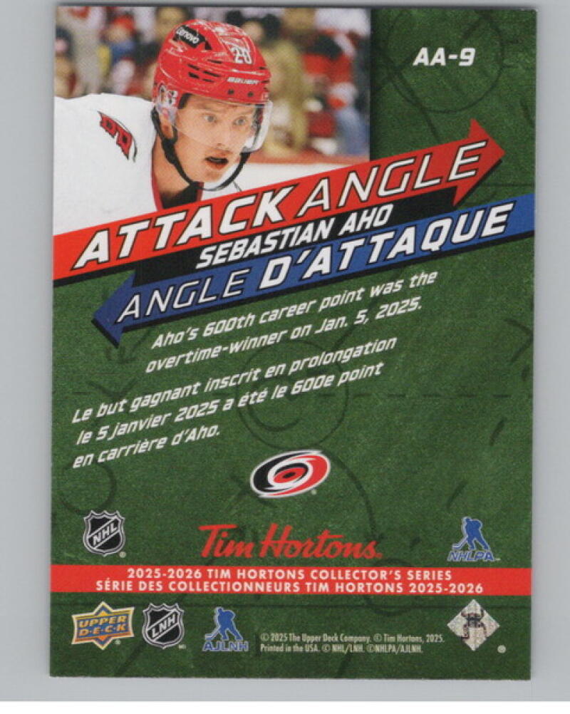 2025-26 Upper Deck Tim Hortons Attack Angle #AA9 Sebastian Aho V104723 Image 2