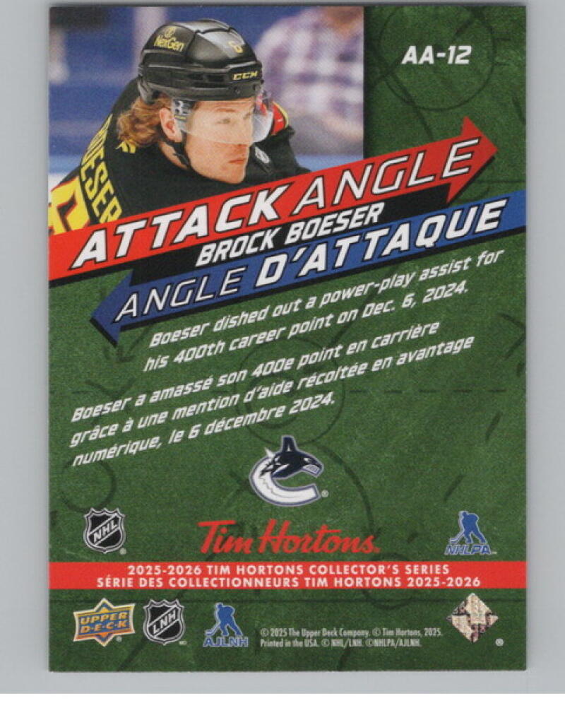 2025-26 Upper Deck Tim Hortons Attack Angle #AA12 Brock Boeser V104727 Image 2