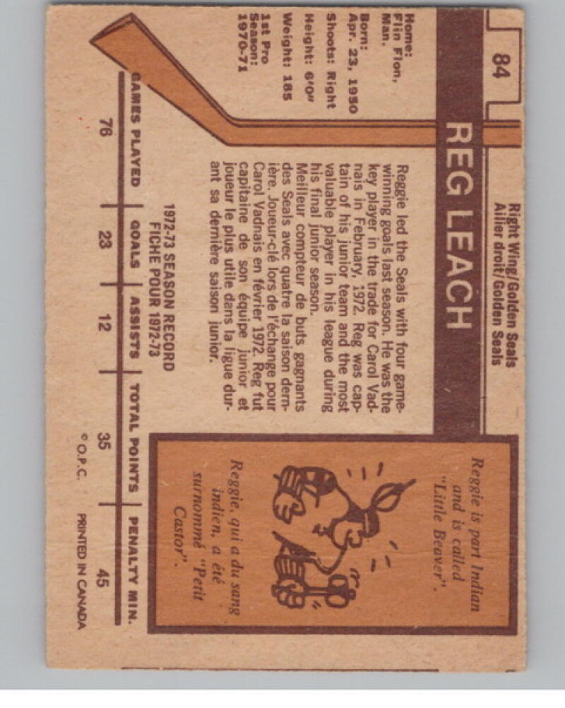 1973-74 O-Pee-Chee #84 Reggie Leach Vintage *On Card Auto* V104654 Image 2