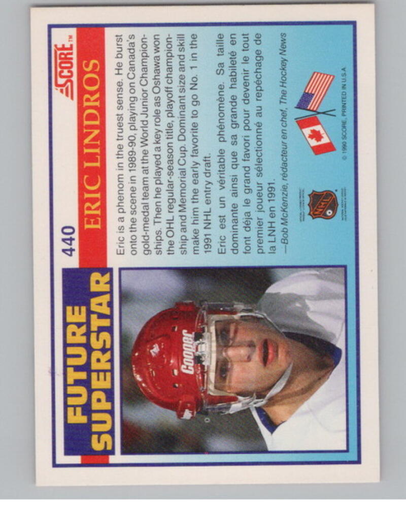 1990-91 Score Canadian #440 Eric Lindros RC Rookie V104656 Image 2