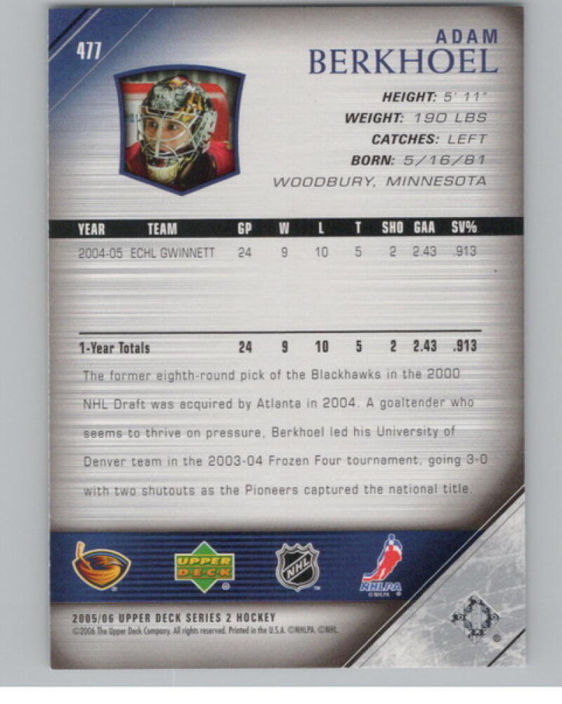 2005-06 Upper Deck #477 Adam Berkhoel Young Guns RC Rookie V104660 Image 2