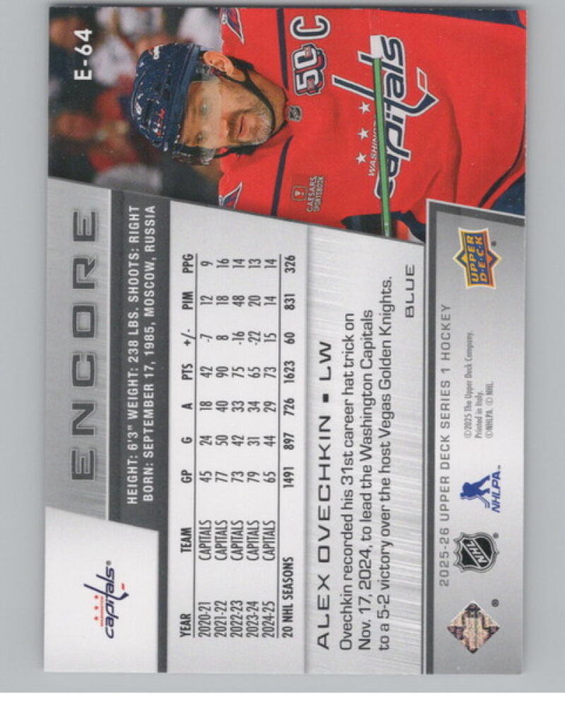 2025-26 Upper Deck Encore Blue #E64 Alex Ovechkin V104676 Image 2