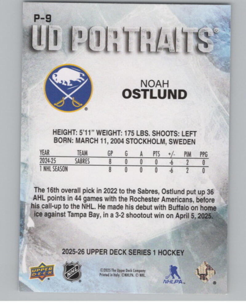 2025-26 Upper Deck UD Portraits #P9 Noah Ostlund V104681 Image 2