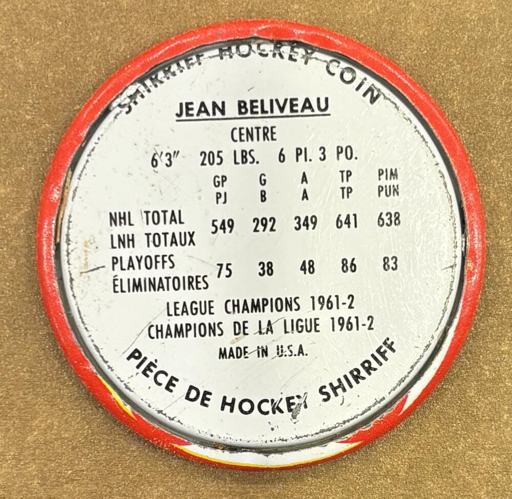 1962-63 Shirriff Coins #32 Jean Beliveau Hockey Coin Vintage V104686 Image 2