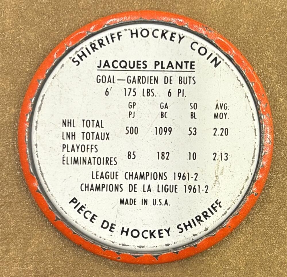1962-63 Shirriff Coins #25 Jacques Plante Hockey Coin Vintage V104689 Image 2