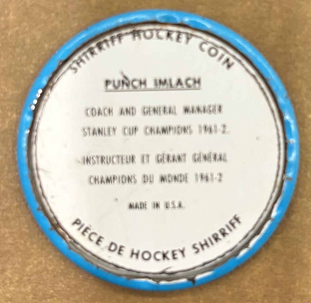 1962-63 Shirriff Coins #15 Punch Imlach CO Hockey Coin Vintage V104691 Image 2