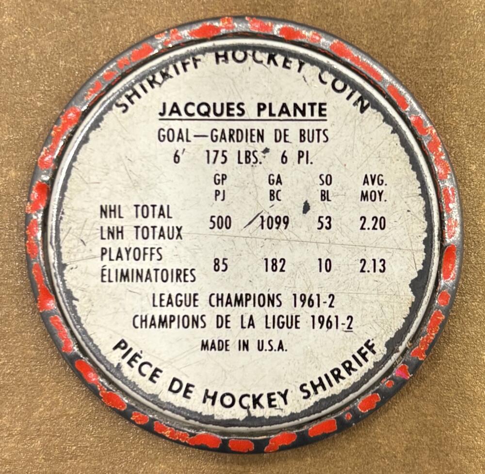 1962-63 Shirriff Coins #25 Jacques Plante Hockey Coin Vintage V104695 Image 2