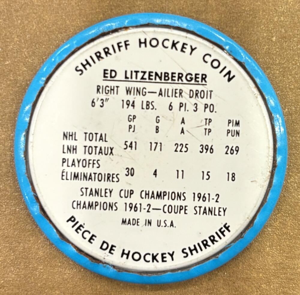 1962-63 Shirriff Coins #18 Ed Litzenberger Hockey Coin Vintage V104699 Image 2