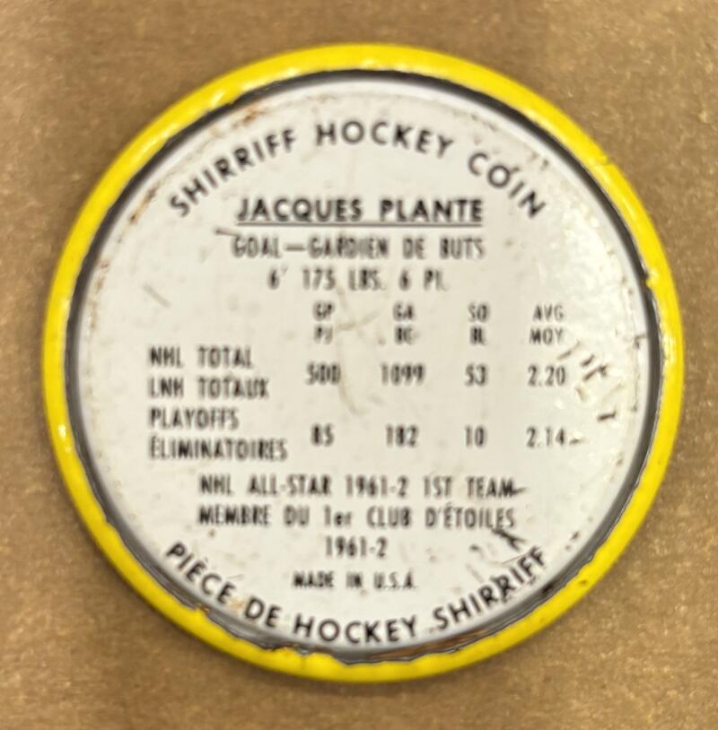 1962-63 Shirriff Coins #43 Jacques Plante AS Hockey Coin Vintage V104734 Image 2