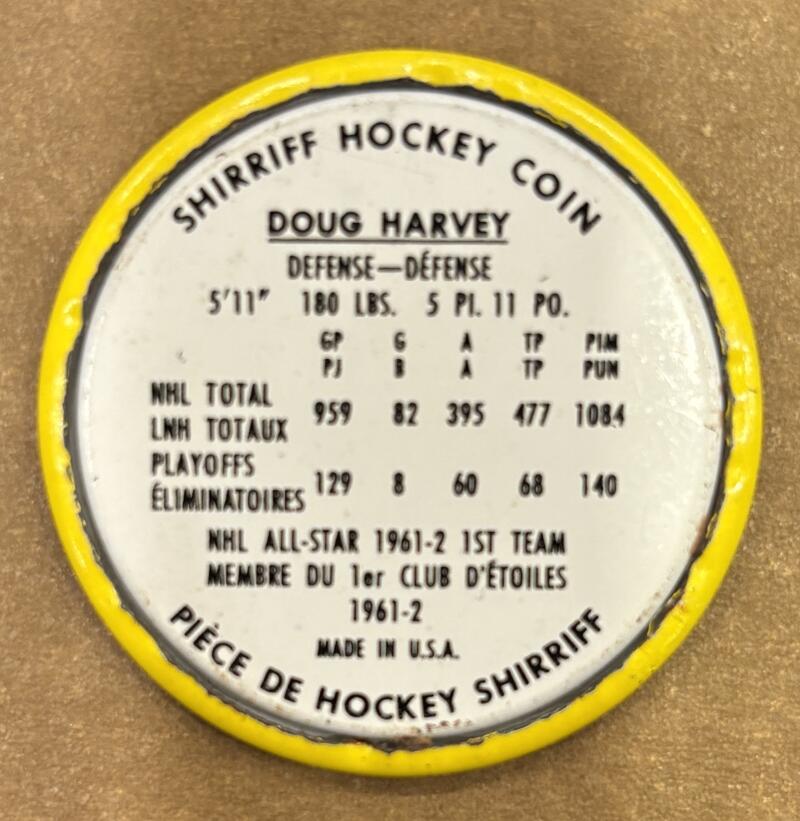 1962-63 Shirriff Coins #45 Doug Harvey AS Hockey Coin Vintage V104736 Image 2
