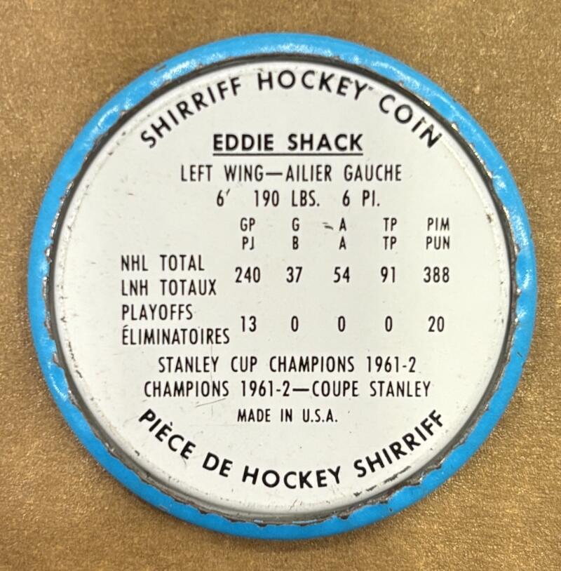 1962-63 Shirriff Coins #8 Eddie Shack Hockey Coin Vintage V104737 Image 2