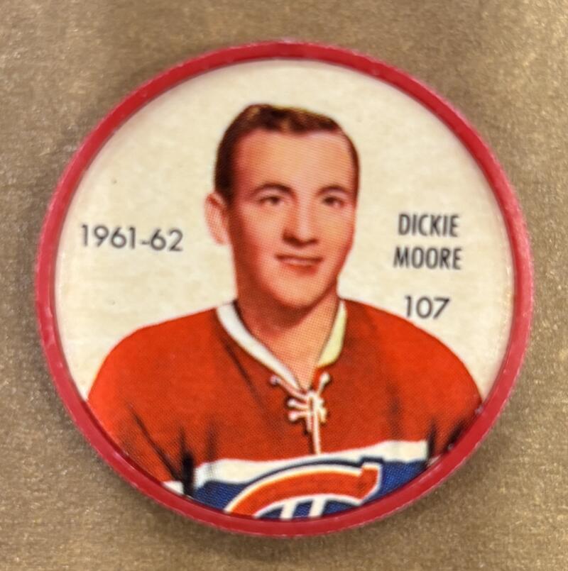 1961-62 Shirriff/Salada Coins #107 Dickie Moore Hockey Coin Vintage V104755 Image 1