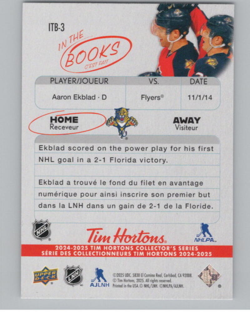 2024-25 UD Tim Hortons Rookie Retrospective In the Books Aaron Ekblad V104769 Image 2