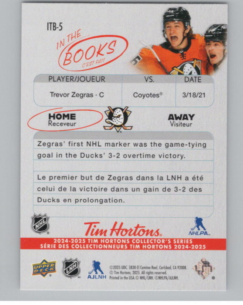2024-25 UD Tim Hortons Rookie Retrospective In the Books Trevor Zegras V104770 Image 2