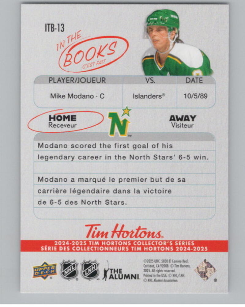 2024-25 UD Tim Hortons Rookie Retrospective In the Books Mike Modano V104773 Image 2