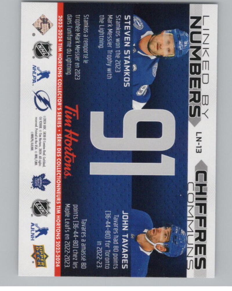 2023-24 UD Tim Hortons Greatest Duos Linked by Numbers Stamkos/Tavares V104778 Image 2