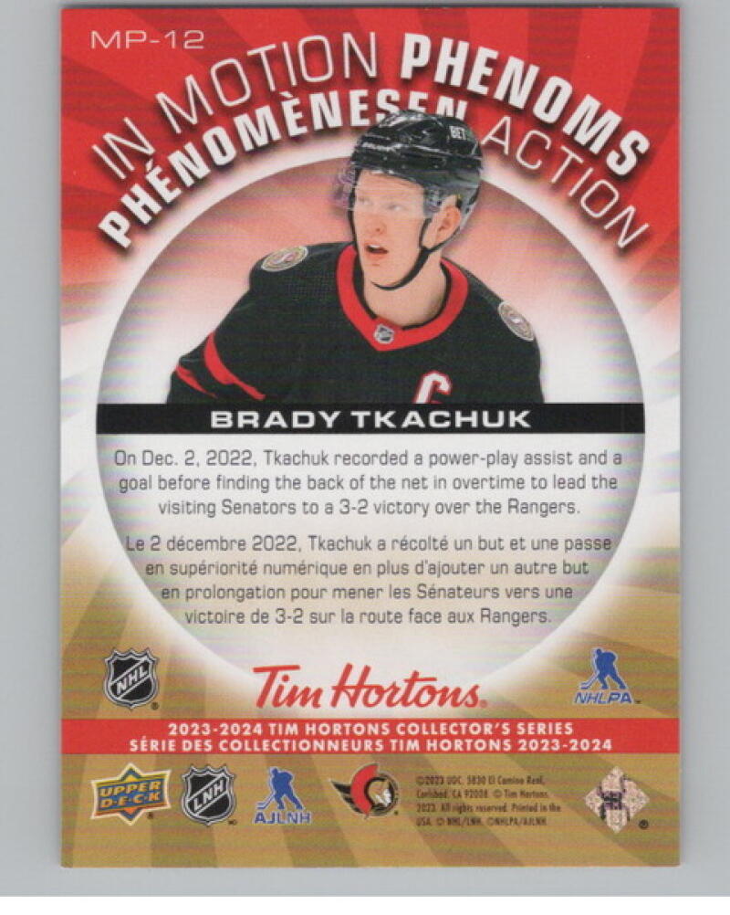 2023-24 Upper Deck Tim Hortons In Motion Phenoms #MP12 Brady Tkachuk V104780 Image 2