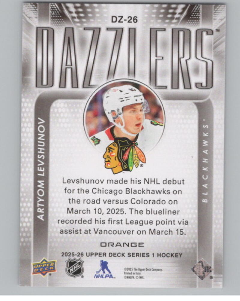 2025-26 Upper Deck Dazzlers Orange #DZ26 Artyom Levshunov V104786 Image 2