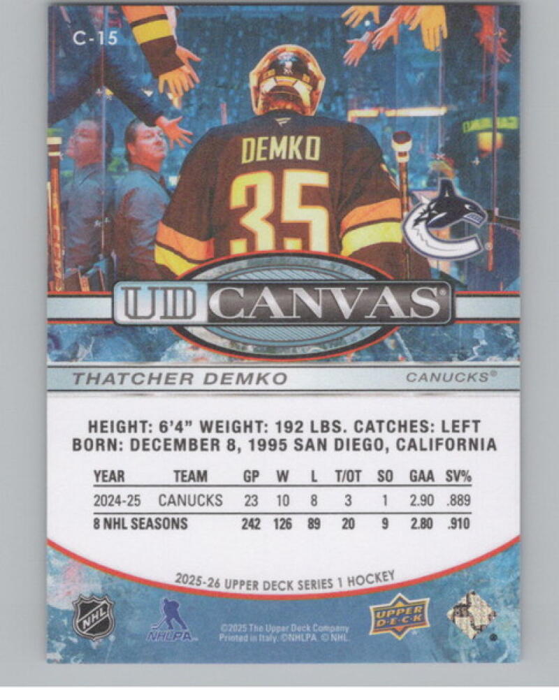 2025-26 Upper Deck UD Canvas #C15 Thatcher Demko Hockey V104797 Image 2
