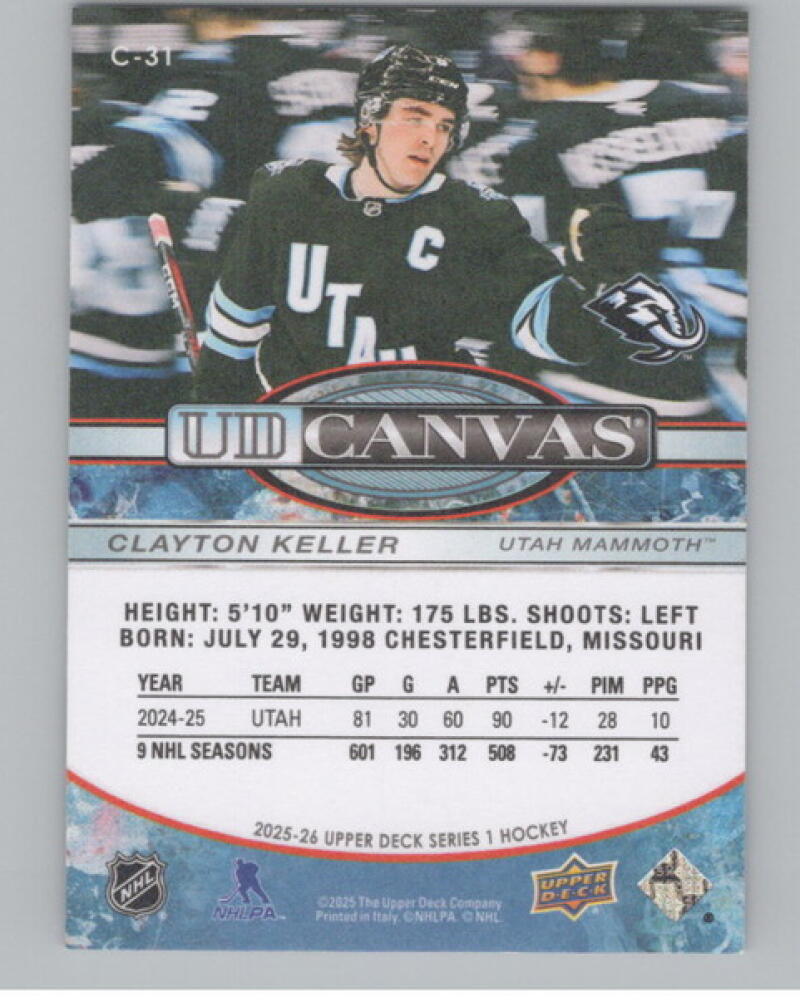 2025-26 Upper Deck UD Canvas #C31 Clayton Keller Hockey V104798 Image 2
