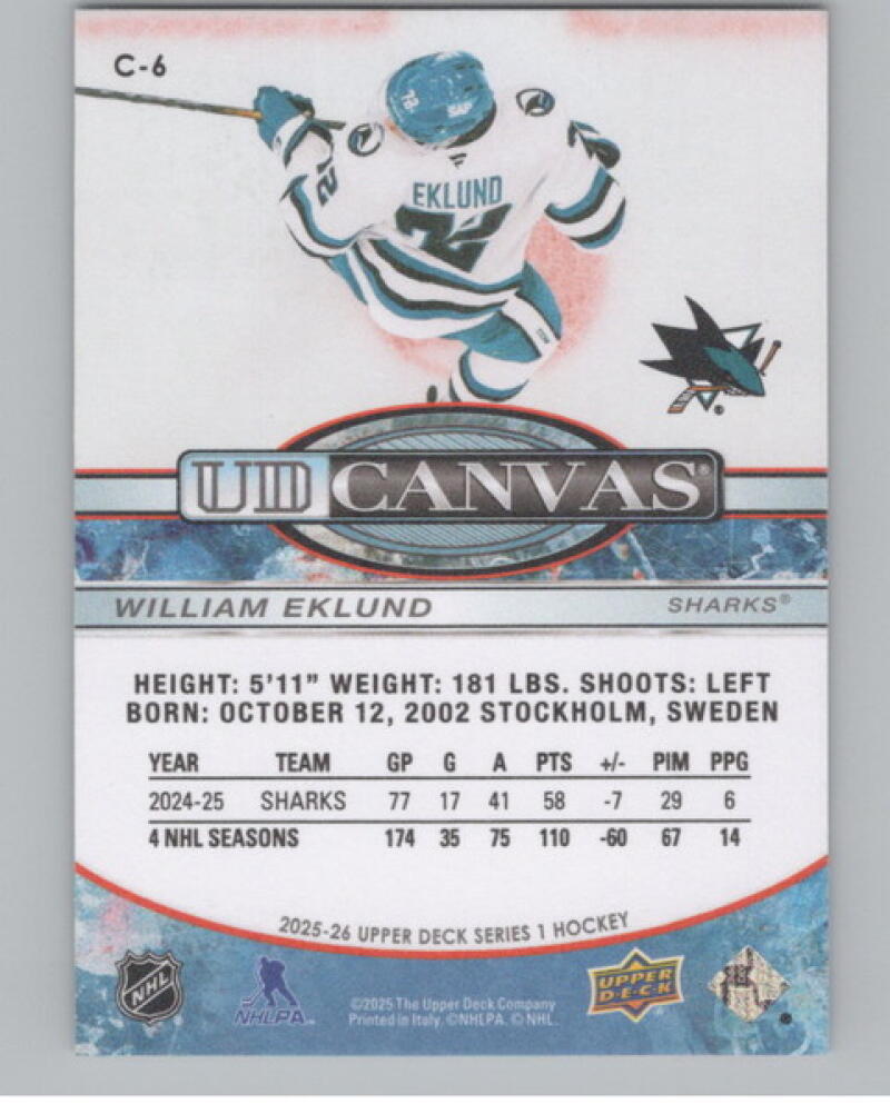 2025-26 Upper Deck UD Canvas #C6 William Eklund Hockey V104799 Image 2