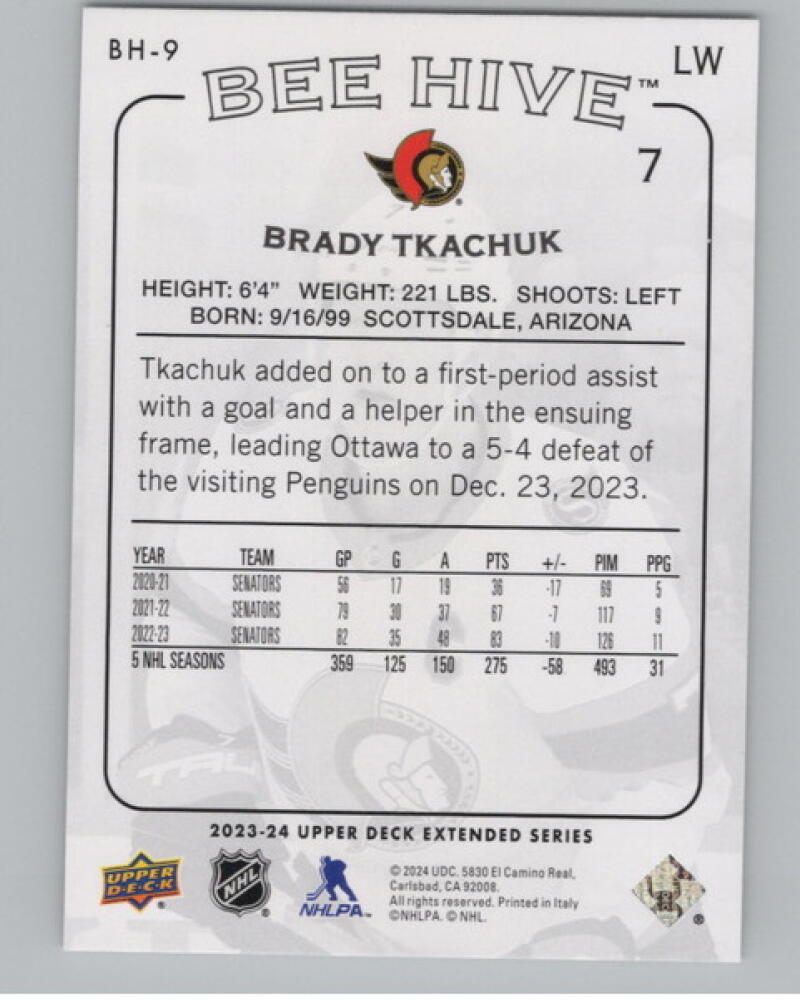 2023-24 Upper Deck '03-04 Beehive #BH9 Brady Tkachuk Hockey V104809 Image 2