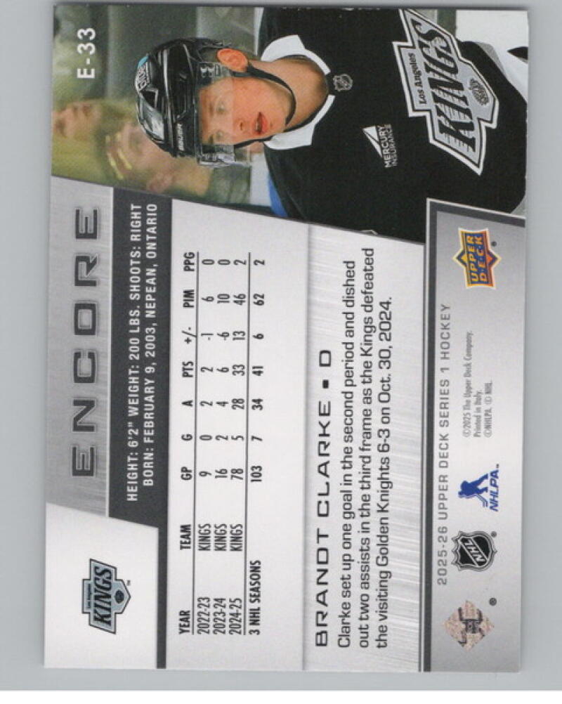2025-26 Upper Deck Encore #E33 Brandt Clarke Hockey V104815 Image 2