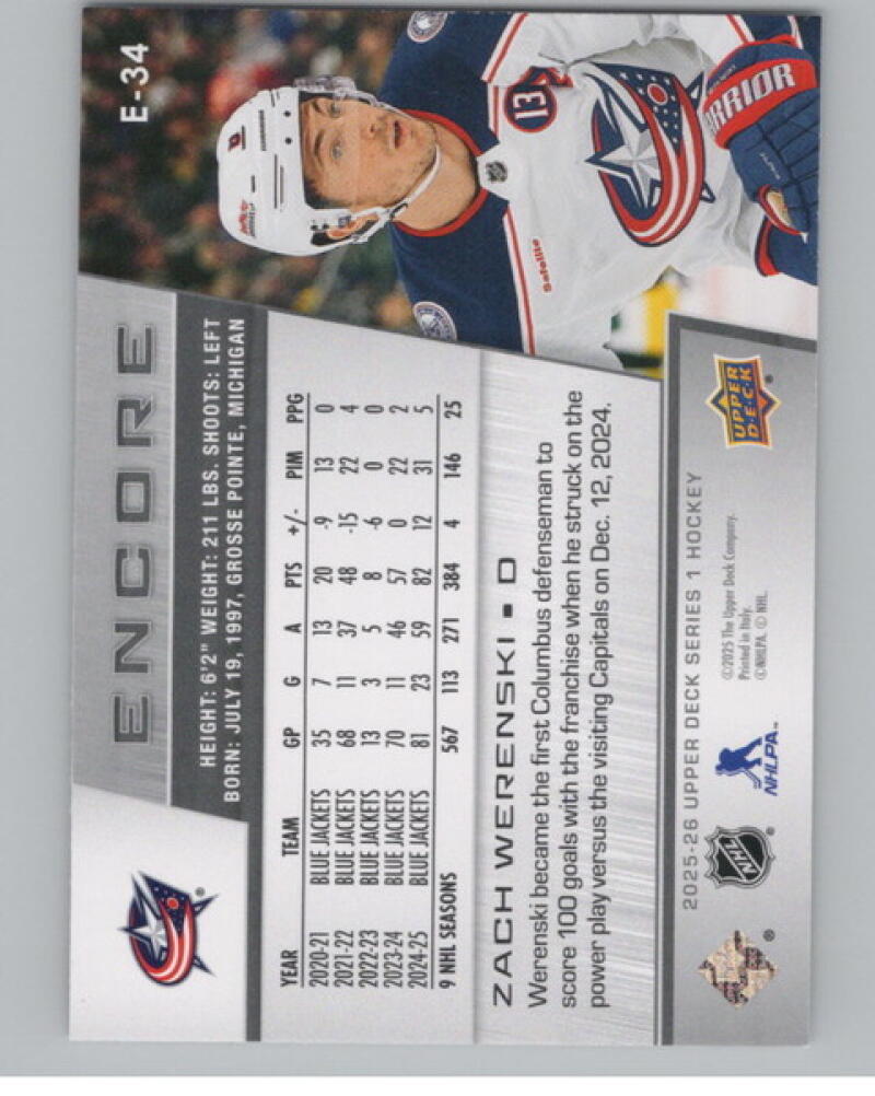 2025-26 Upper Deck Encore #E34 Zach Werenski Hockey V104816 Image 2