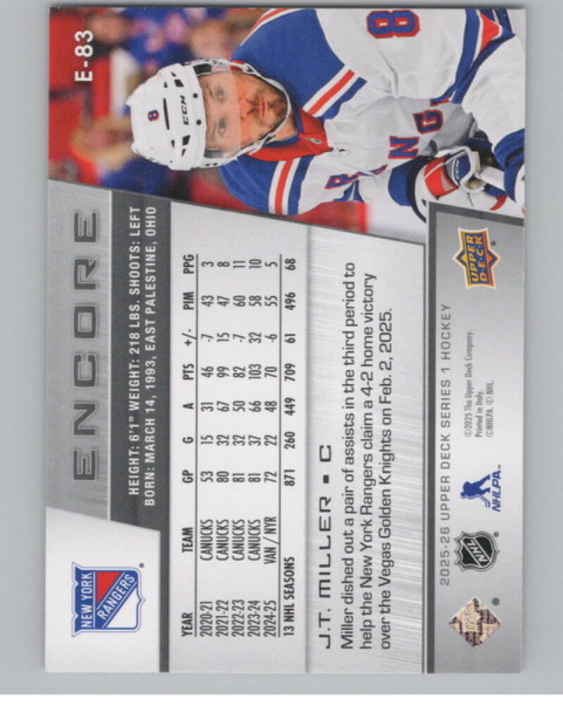 2025-26 Upper Deck Encore #E83 J.T. Miller Hockey V104819 Image 2
