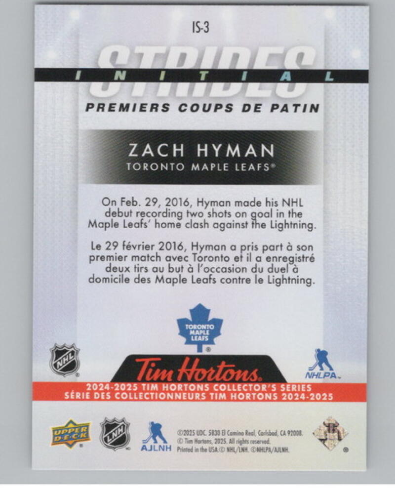 2024-25 UD Tim Hortons Rookie Retrospective Strides #IS3 Zach Hyman V104820 Image 2