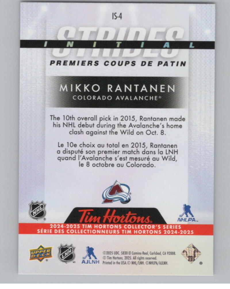 2024-25 UD Tim Hortons Rookie Retrospective Strides #IS4 Mikko Rantanen V104821 Image 2