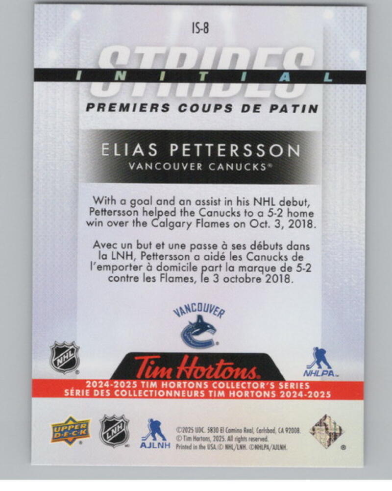2024-25 UD Tim Hortons Rookie Retrospective Strides #IS8 Elias Pettersson V104824 Image 2