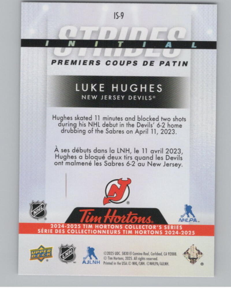 2024-25 UD Tim Hortons Rookie Retrospective Strides #IS9 Luke Hughes V104826 Image 2